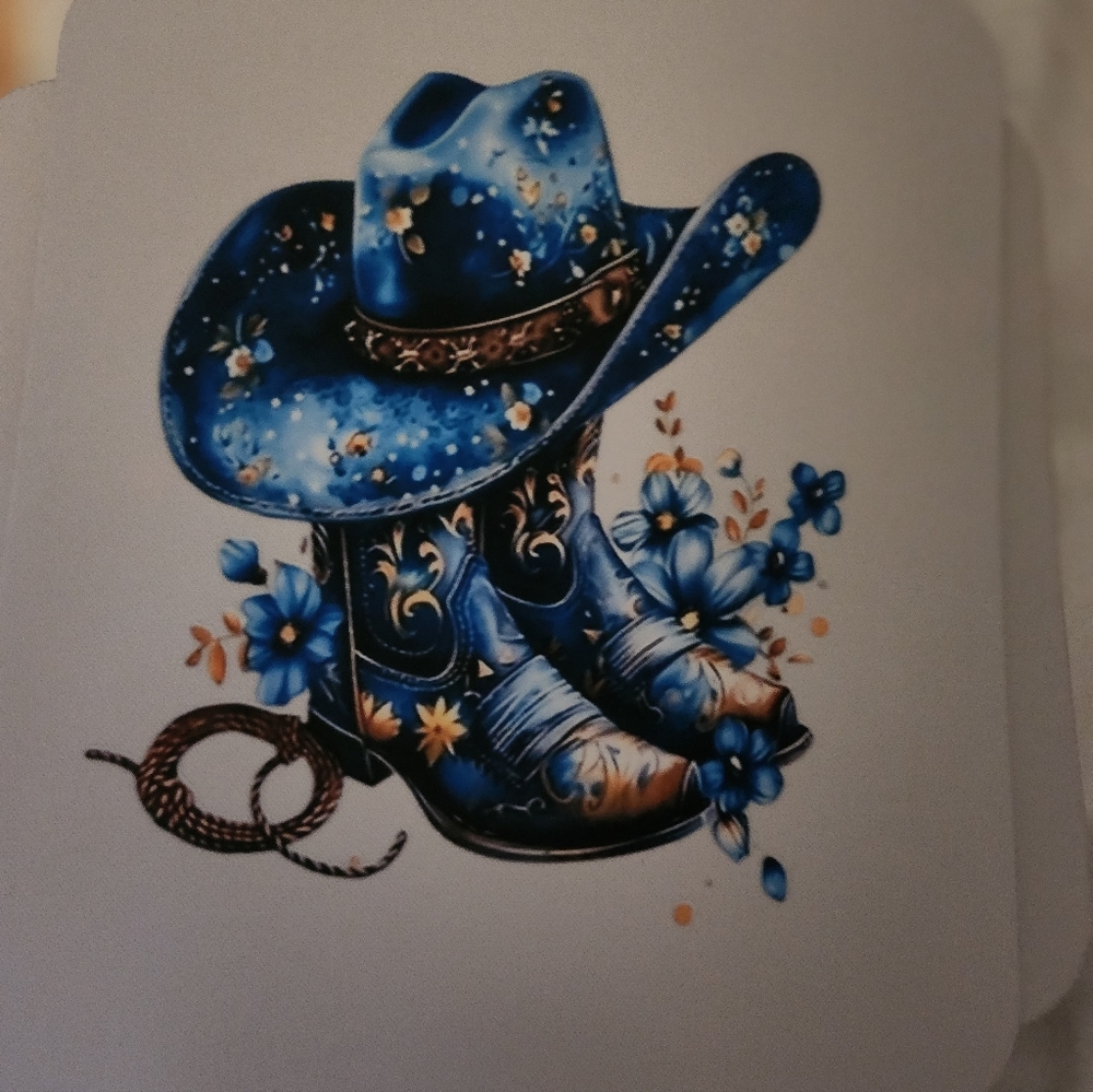 Blue Floral Cowboy Hat and Boots Art Mouse Pad